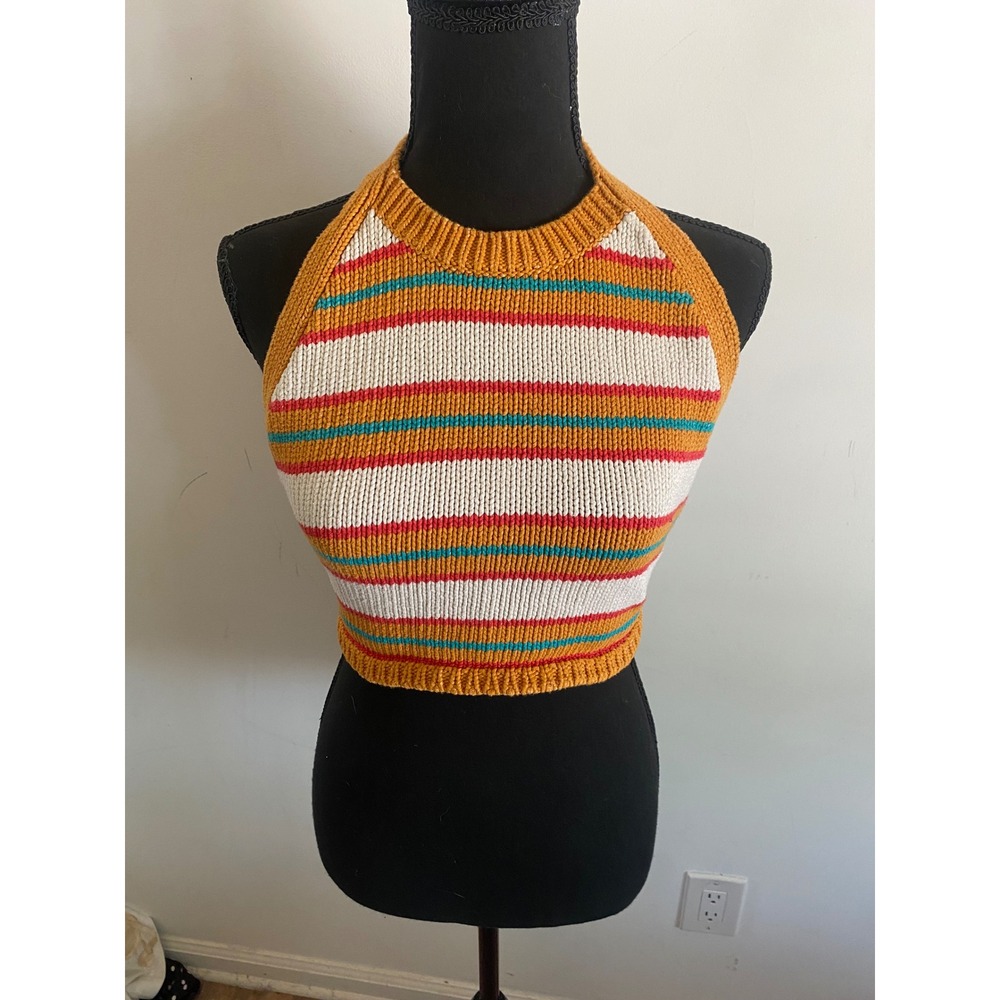 Zara Multicolor Striped Knit Cropped Halter Top